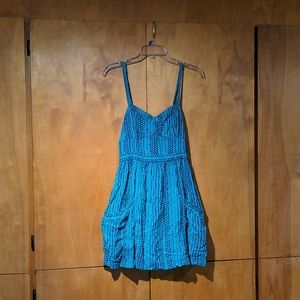 Blue/teal patterned baby-doll dress WITH POCKETS